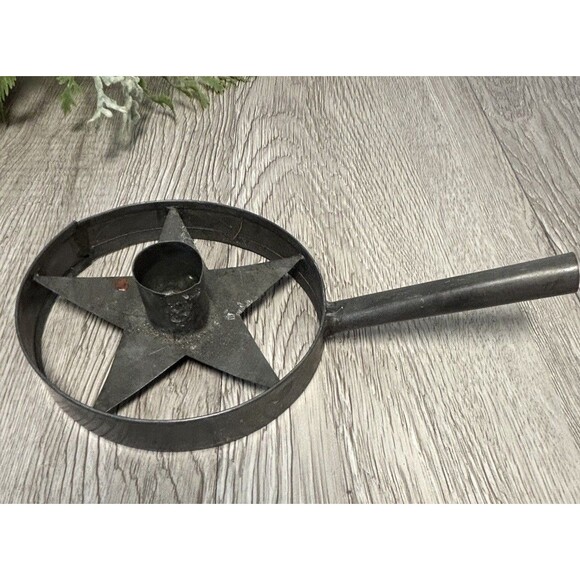 Vintage Tin Star Taper Candleholder With Handle Primitive Country Cottage - Picture 1 of 8
